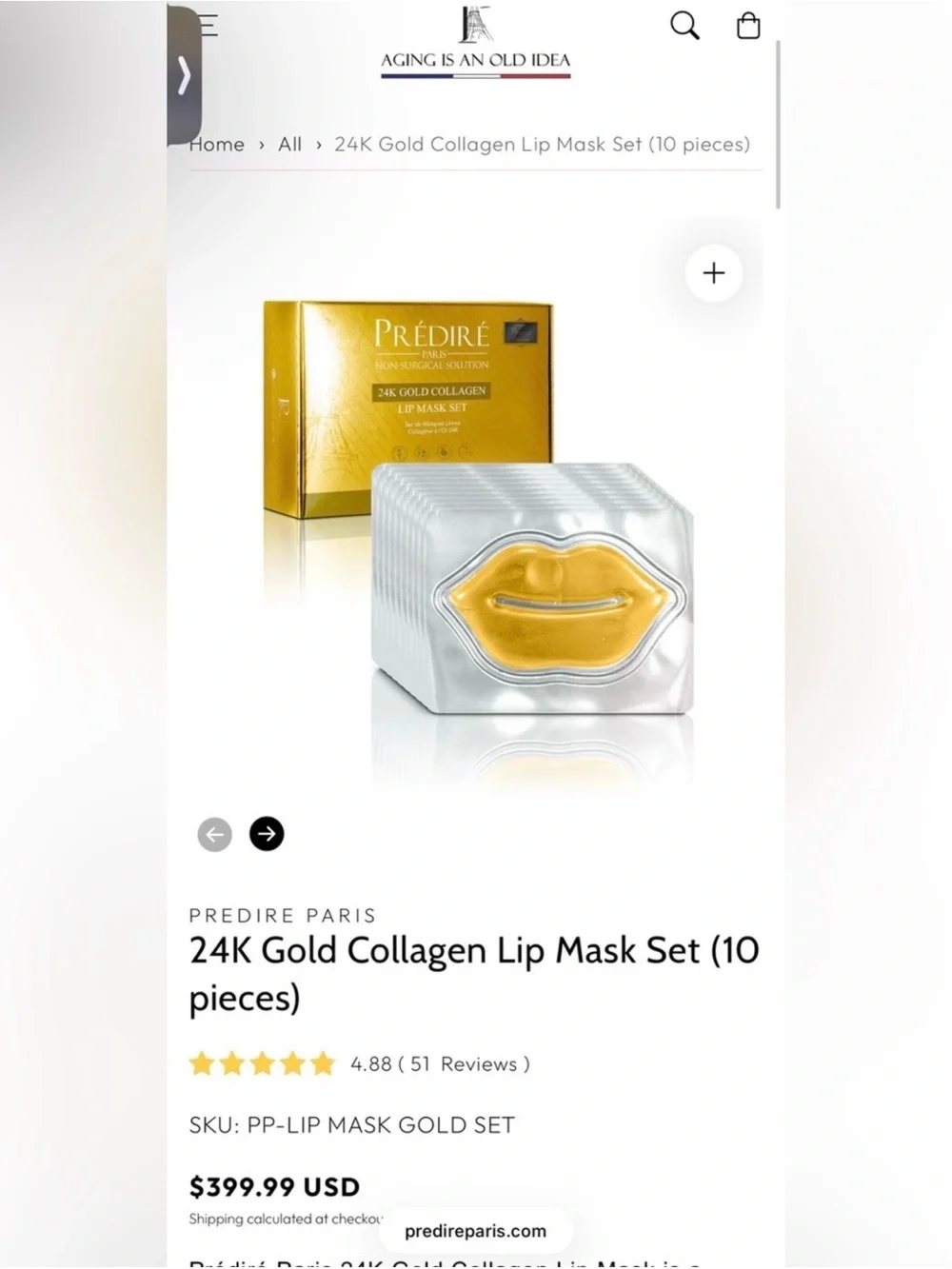 Predire 24k Gold Collagen Boosting 10 Piece Lip Mask Set ~ retail $399
